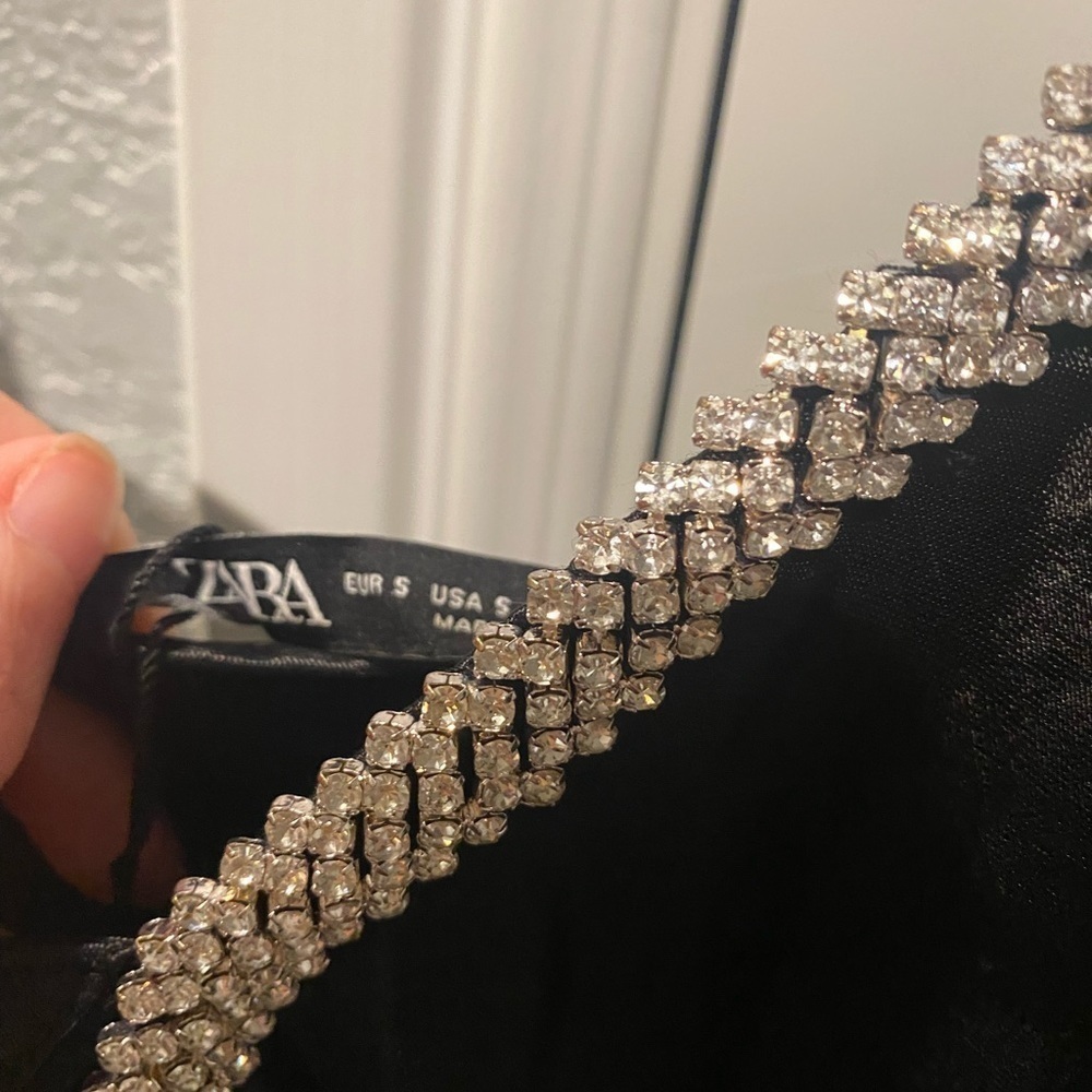 ZARA SATIN EFFECT RHINESTONE CRYSTAL BLACK DRESS - Picture 6 of 10